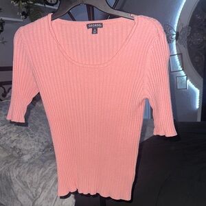 George Coral Ribbed Knit Top